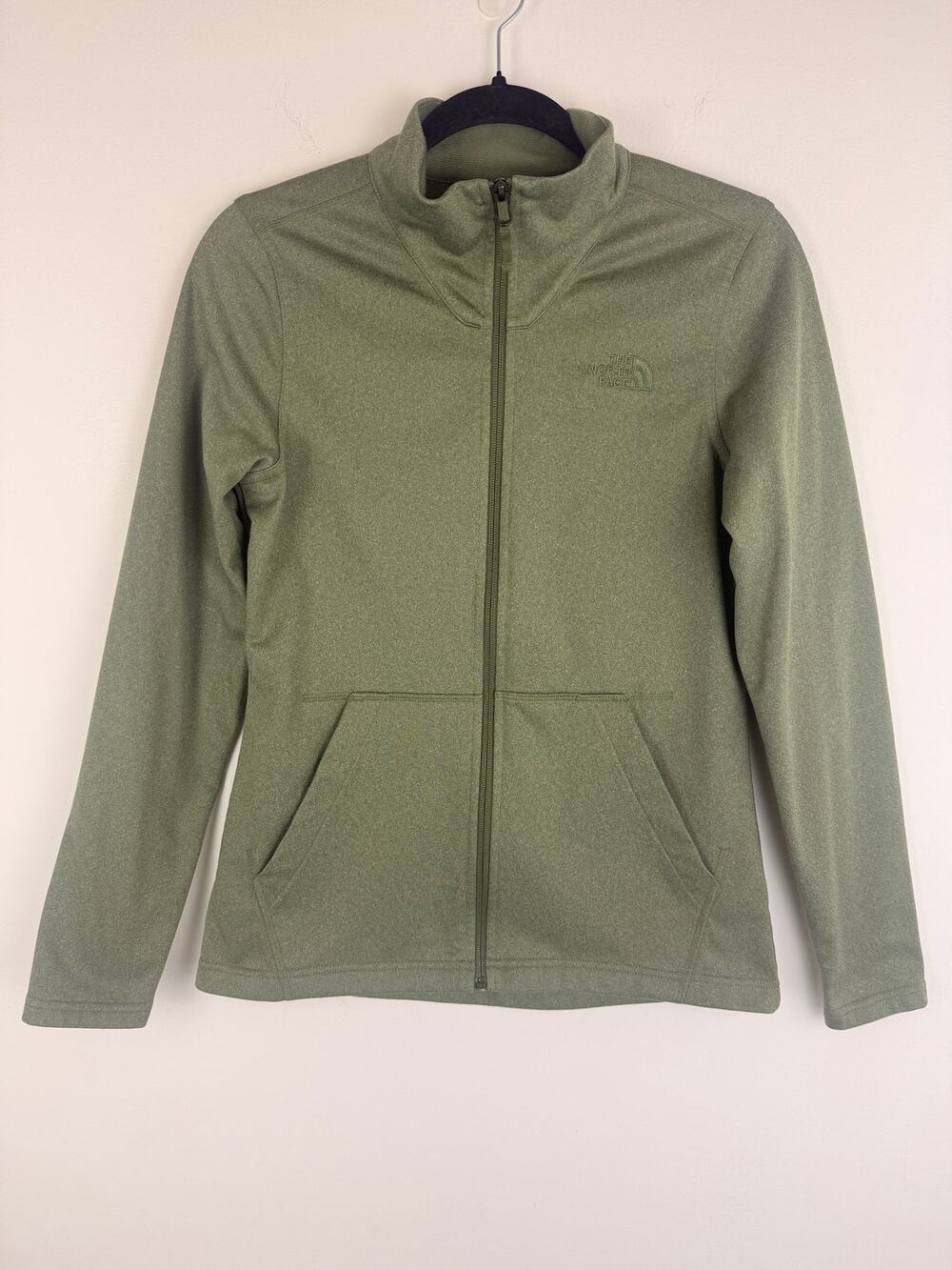 The North Face Womens Fleece Pockets Activewear Hiking Olive Green Jacket Small